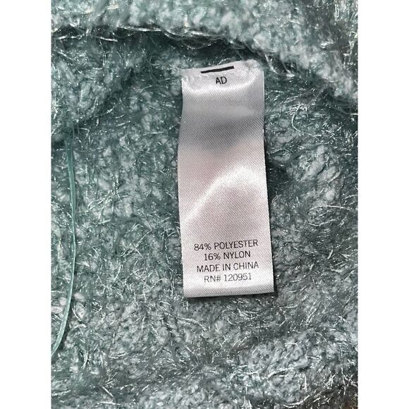 Blue Fuzzy Knit Turtleneck Sweater Cozy Pullover Long Sleeve - Picture 6 of 7